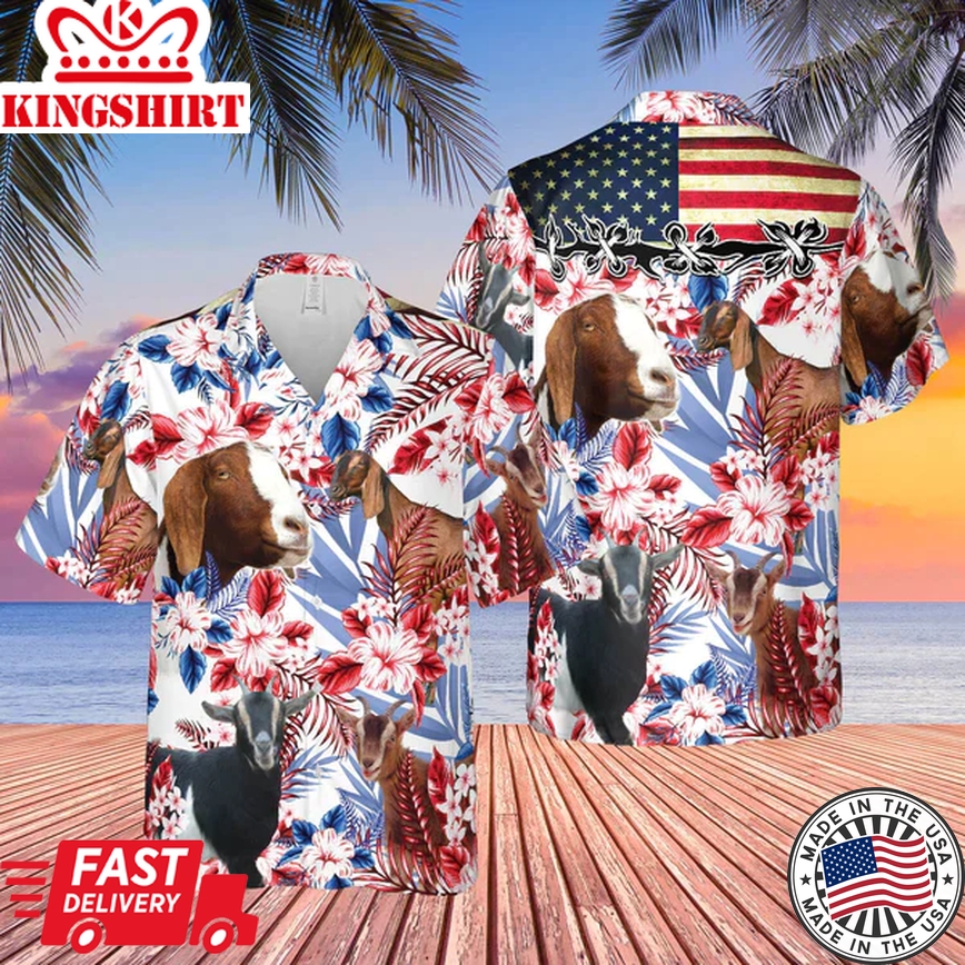 United States Flag Hawaiian Theme For Nubian Goat Lovers Trendy Hawaiian Shirt, Farm Cow Trendy Hawaiian Shirt For Men And Women