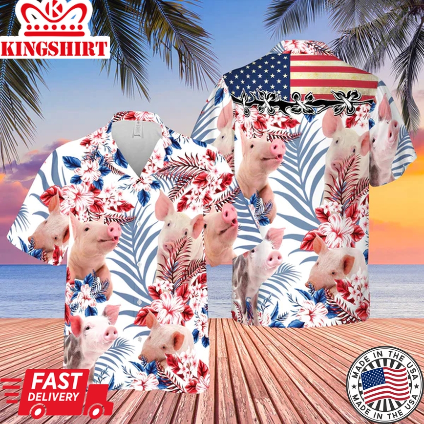 United States Flag Pig Lovers Trendy Hawaiian Shirt, Farm Cow Trendy Hawaiian Shirt For Men And Women