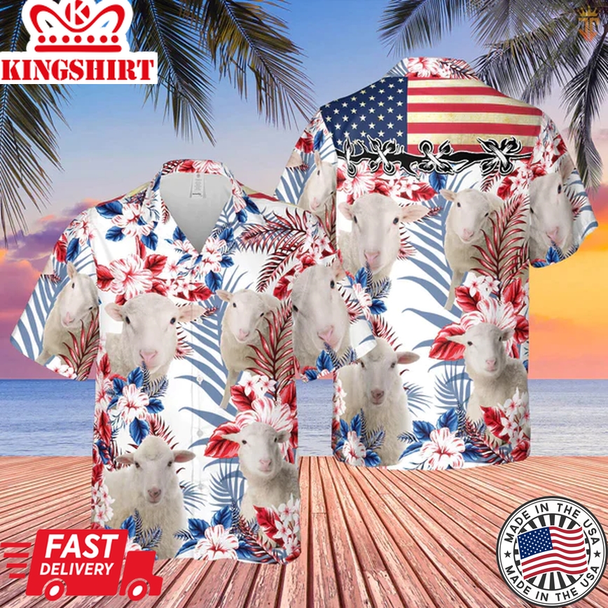 United States Flag Sheep Lovers Trendy Hawaiian Shirt, Farm Cow Trendy Hawaiian Shirt For Men And Women