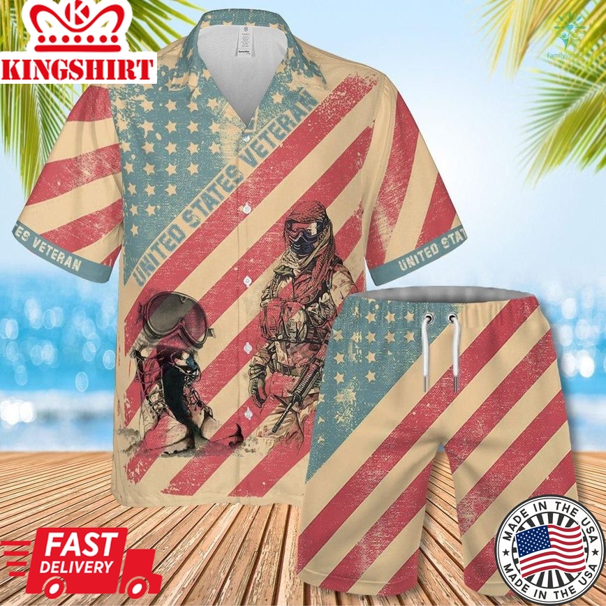 United States Veteran Trendy Hawaiian Shirt Set Unisex