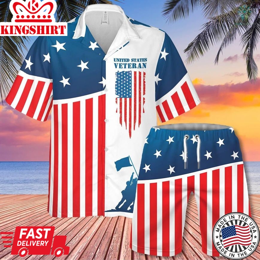 United States Veteran Trendy Hawaiian Shirt Set Unisex