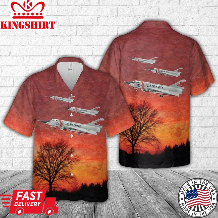 Us Air Force 87Th Fis Red Bulls Convair F-106A Delta Dart Trendy Hawaiian Shirt For Men