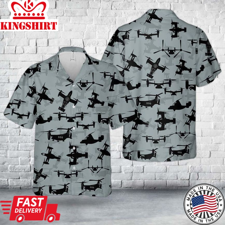 Us Air Force Bell Boeing V-22 Osprey Silhouettes Trendy Hawaiian Shirt