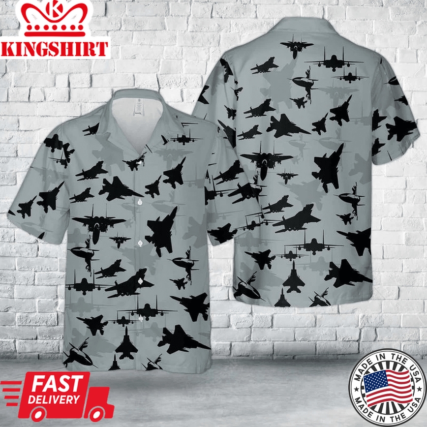 Us Air Force Boeing Mcdonnell Douglas F-15 Eagle Aircraft Silhouettes Trendy Hawaiian Shirt