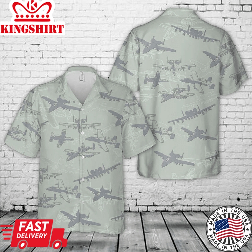 Us Air Force Fairchild Republic A-10 &8220;Warthog&8221; Thunderbolt Ii Silhouette Trendy Hawaiian Shirt