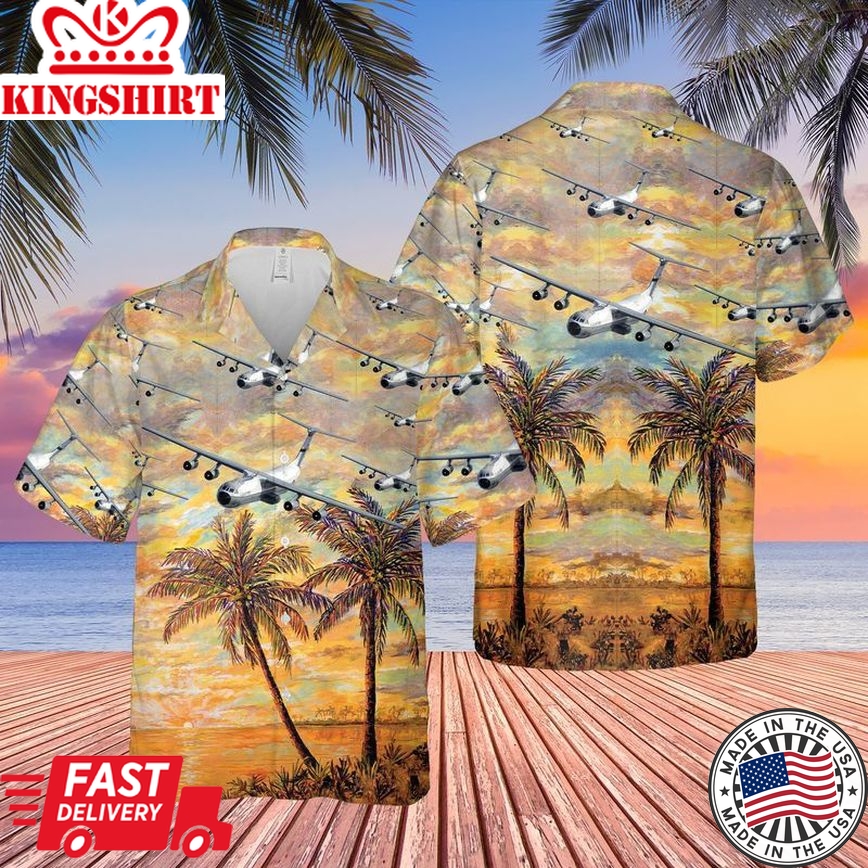 US Air Force Lockheed C-141 Starlifter Trendy Hawaiian Shirt: Vintage Military Aircraft