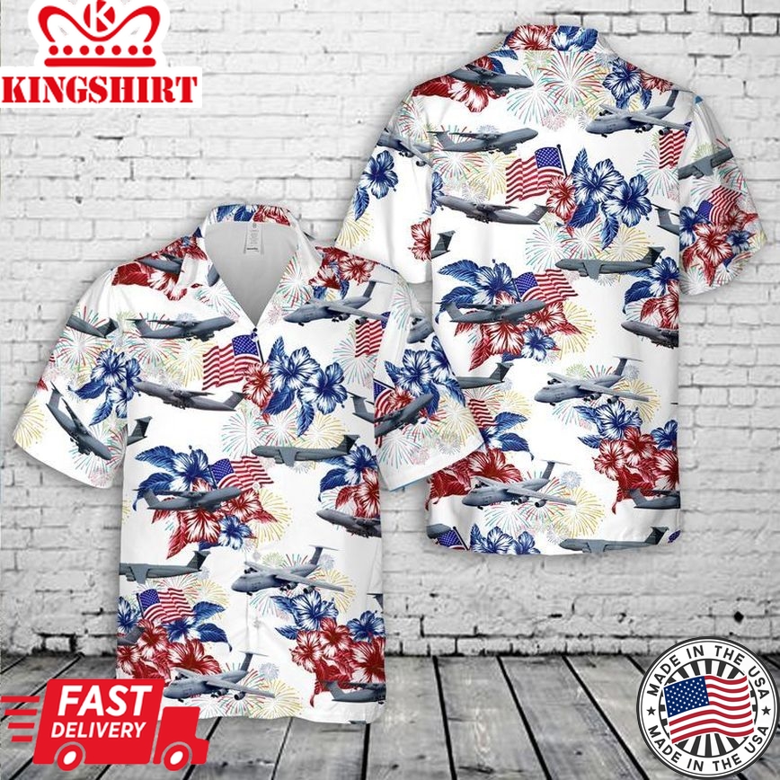 Us Air Force Lockheed C-5 Galaxy 4Th Of July Trendy Hawaiian Shirt, Patriotic Trendy Hawaiian Shirt For Men