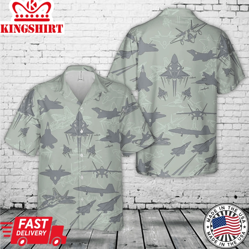 Us Air Force Lockheed Martin F-22 Raptor Aircraft Silhouettes Trendy Hawaiian Shirt