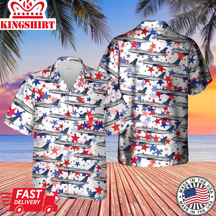 Us Airlines 5 Airbus -232 4Th Of July Trendy Hawaiian Shirt, Patriotic Trendy Hawaiian Shirt For Men