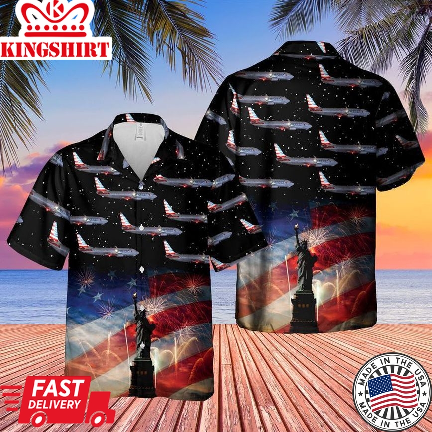 Us Airlines Boeing 737-823 4Th Of July Trendy Hawaiian Shirt, Patriotic Trendy Hawaiian Shirt For Men