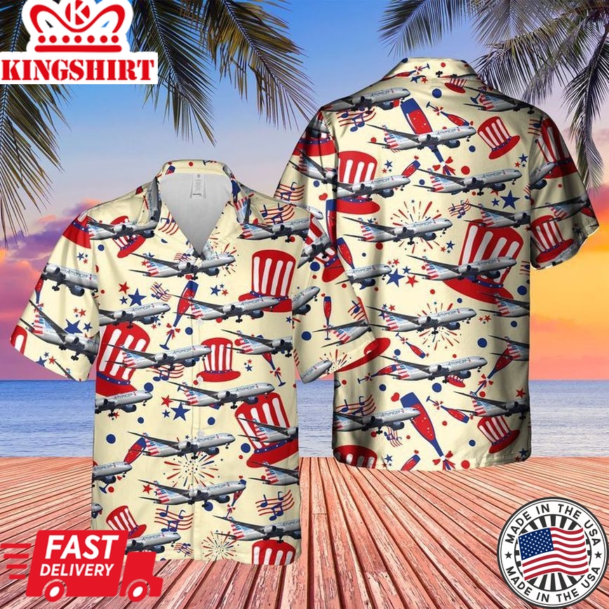 Us Airlines Boeing 787-9 Dreamliner 4Th Of July Trendy Hawaiian Shirt, Patriotic Trendy Hawaiian Shirt For Men