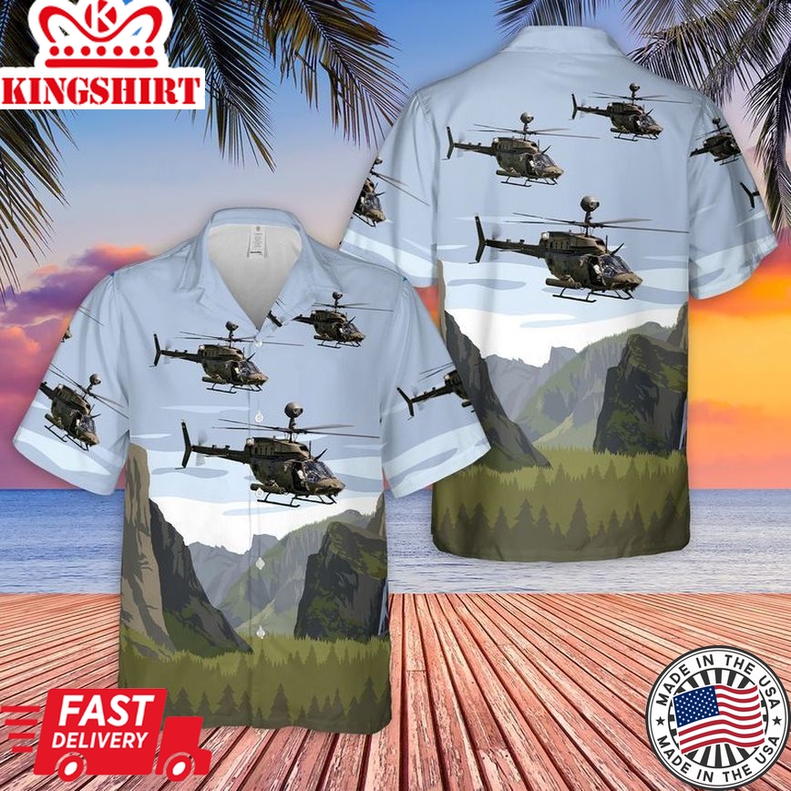 Us Army 82Nd Airborne Oh-58D Kiowa Warrior Trendy Hawaiian Shirt