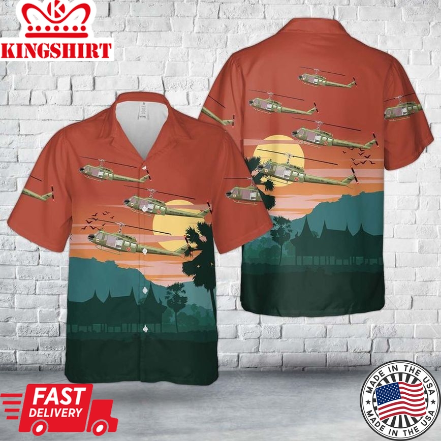 Us Army 82Nd Medical Detachment Uh-1H, 1967-69 Medevac Air Ambulance Trendy Hawaiian Shirt