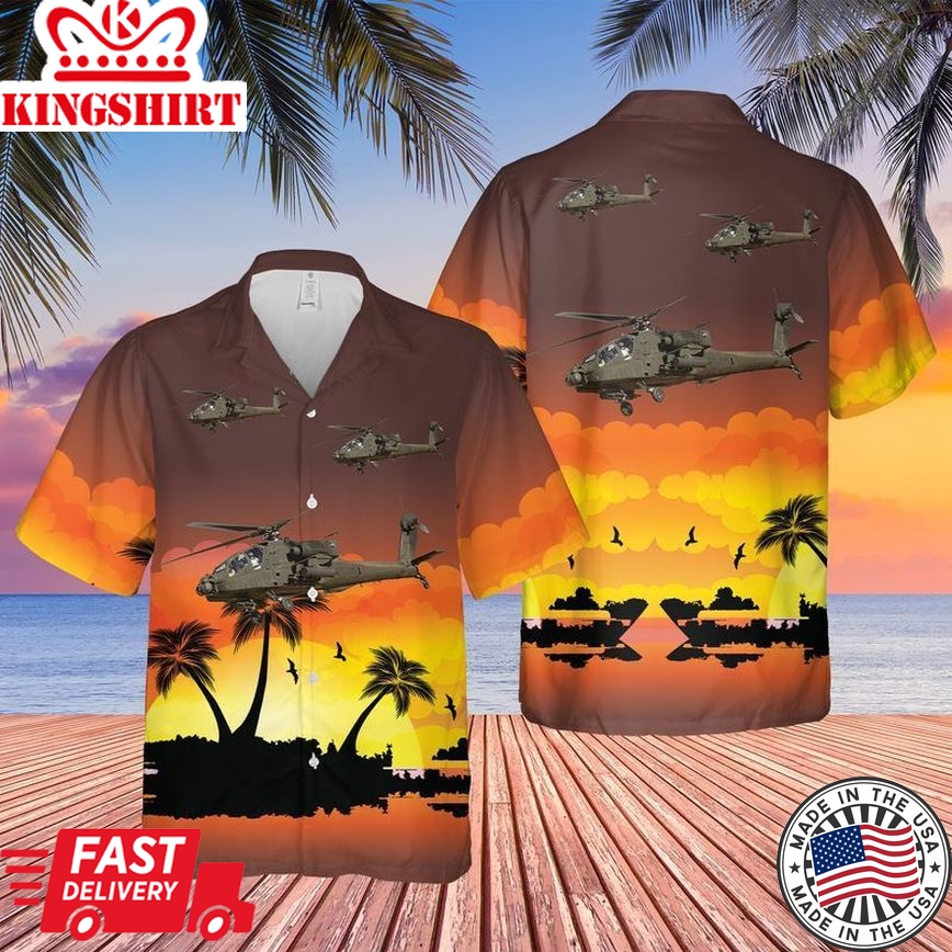 Us Army Ah-64D Apache Longbow Helicopter From 1St Battalion, 101St Aviation Regiment Trendy Hawaiian Shirt