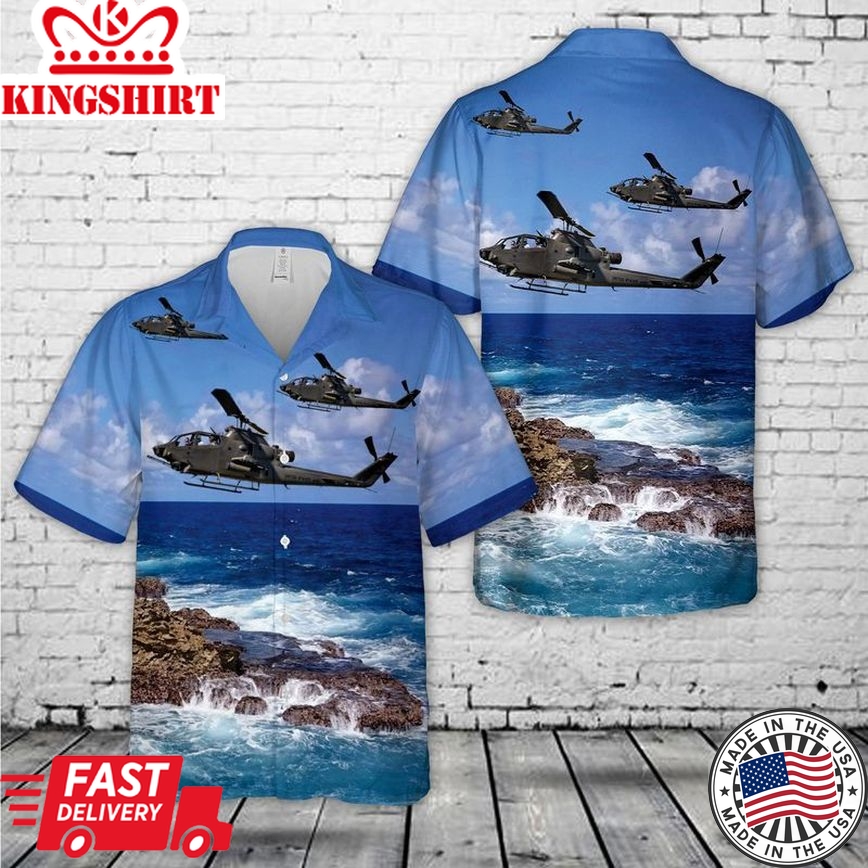 Us Army Bell Ah-1F Huey Cobra Attack Helicopter Trendy Hawaiian Shirt