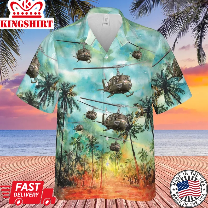 Us Army Bell Uh-1 Huey Trendy Hawaiian Shirt, Short Sleeve Trendy Hawaiian Shirt For Men