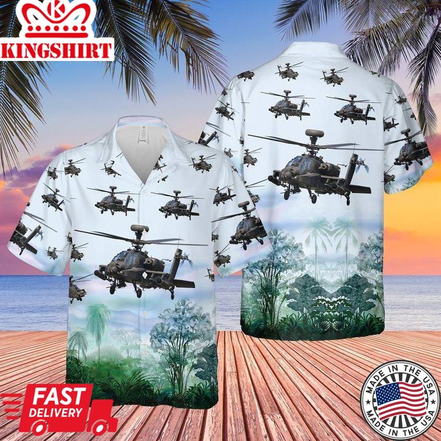 US Army Boeing AH-64 Apache Trendy Hawaiian Shirt: Military Helicopter Collection