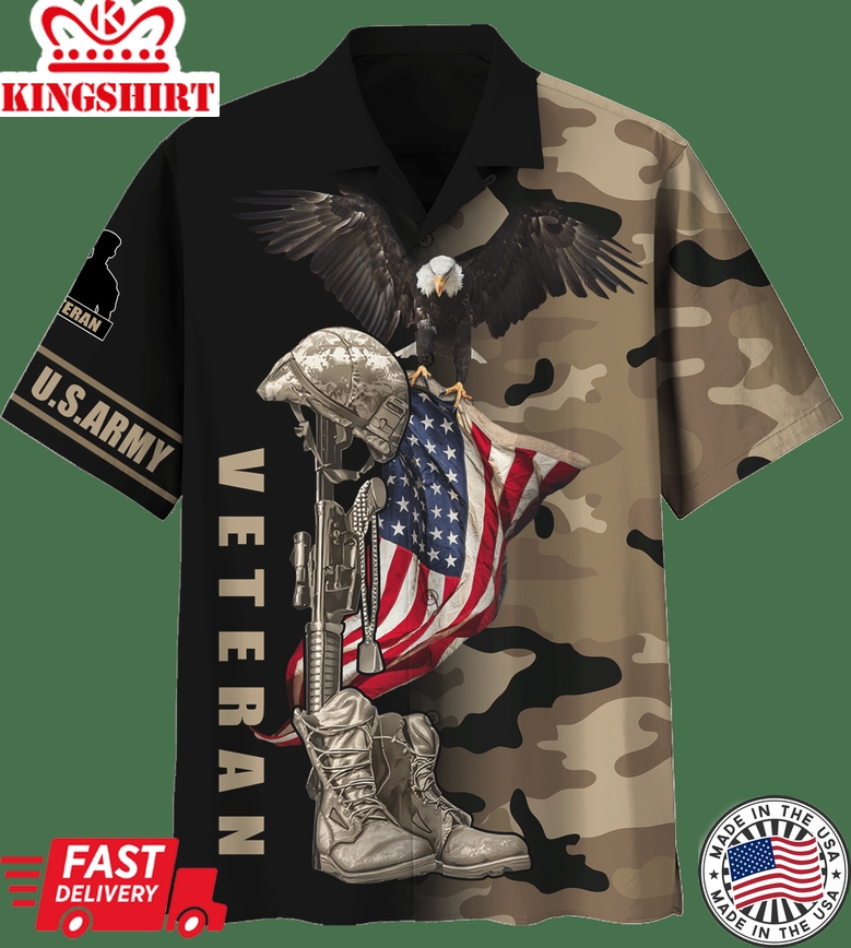 Us.Army Eagle Us Flag Camo Hawaiian Shirt, Gift For Veterans