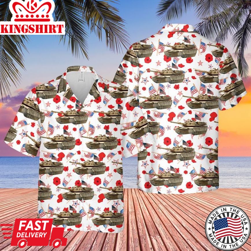 Us Army M1 Abrams Tank 4Th Of July Trendy Hawaiian Shirt, Patriotic Trendy Hawaiian Shirt For Men