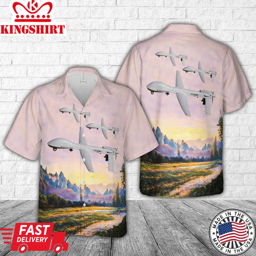 Us Army Mq-1C Warrior Uav Trendy Hawaiian Shirt