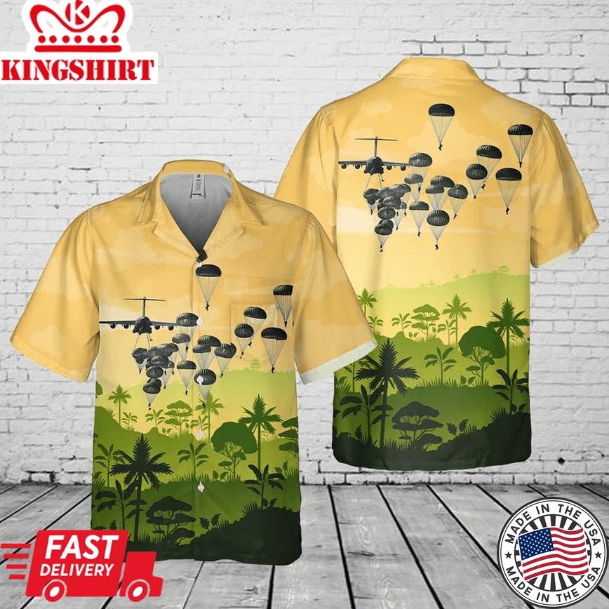 Us Army Paratroopers With The 82Nd Airborne Division Parachute Trendy Hawaiian Shirt