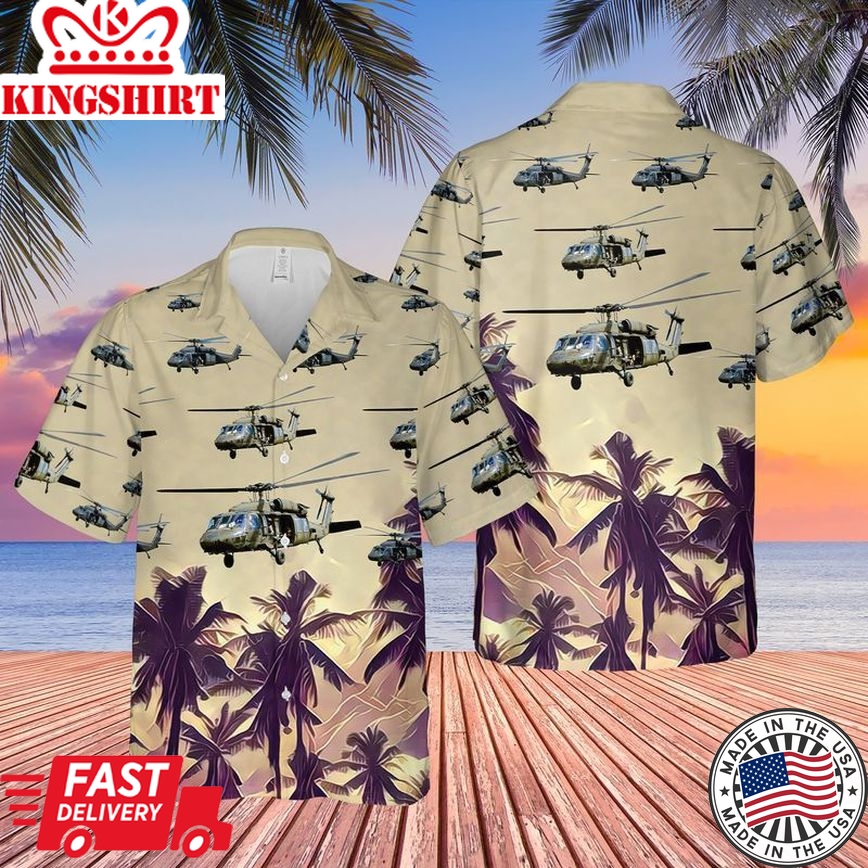 US Army Sikorsky UH-60 Black Hawk Helicopter Trendy Hawaiian Shirt: Military Apparel