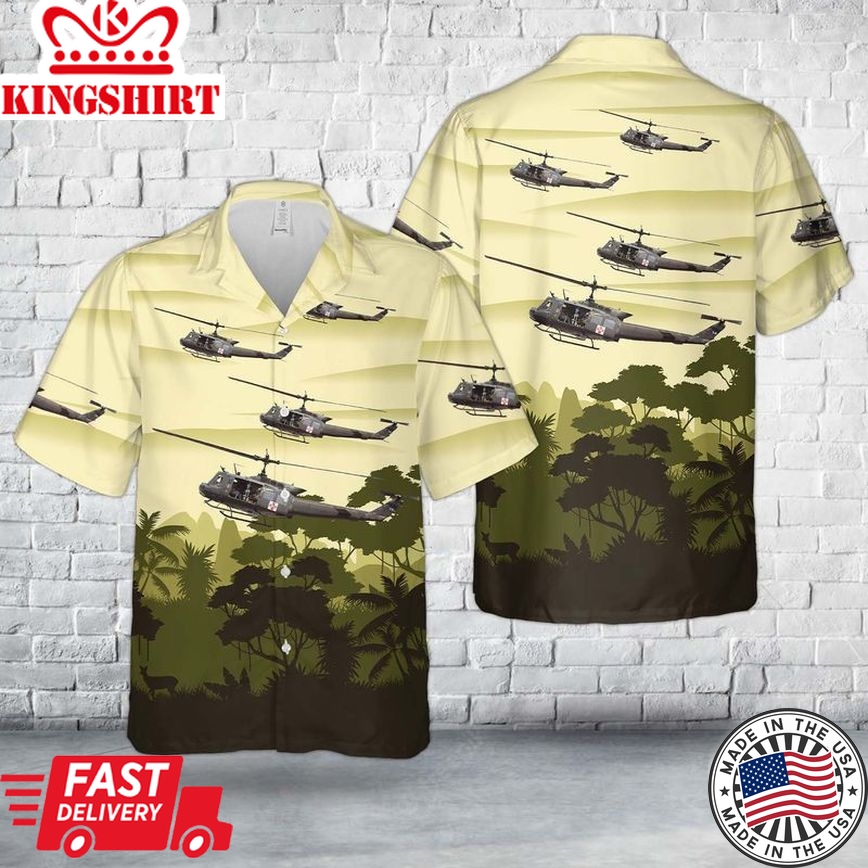 US Army UH-1 Huey Medevac Trendy Hawaiian Shirt: Military-inspired Apparel