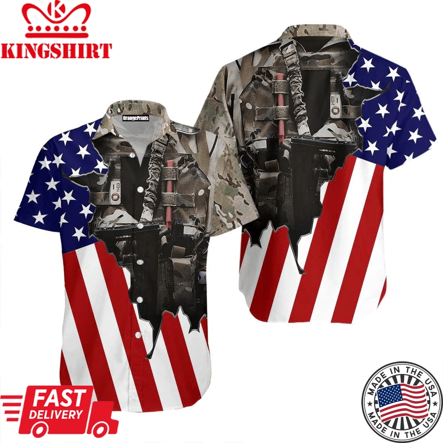 Us Army Uniform American Flag Patriotic Trendy Hawaiian Shirt