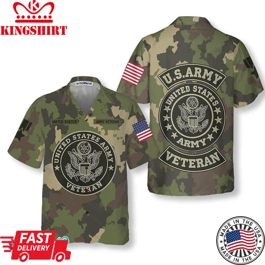 Us Army Veteran Hawaiian Shirt, Green Camouflage Army Veteran Shirt