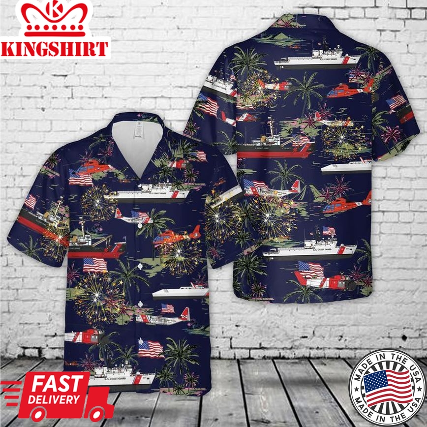 Us Coast Guard, 4Th Of July Trendy Hawaiian Shirt, Short Sleeve Trendy Hawaiian Shirt For Men