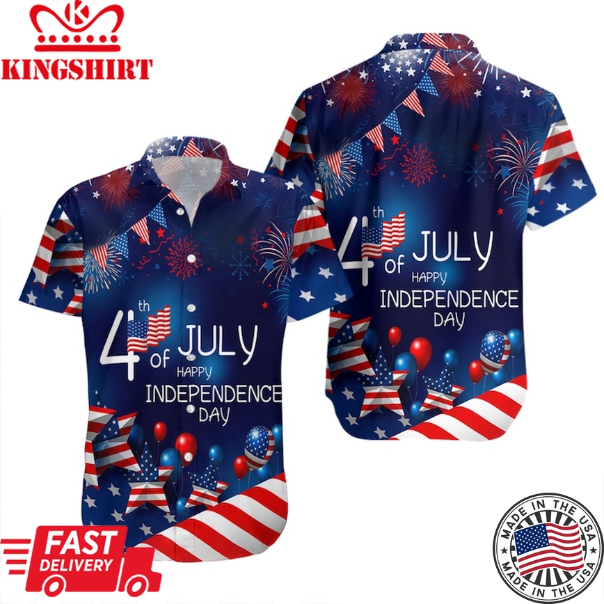 Us Independence Day Trendy Hawaiian Shirt, 4Th July Aloha Gift, God Bless America Hawaii Shirt, Usa Flag Shirt