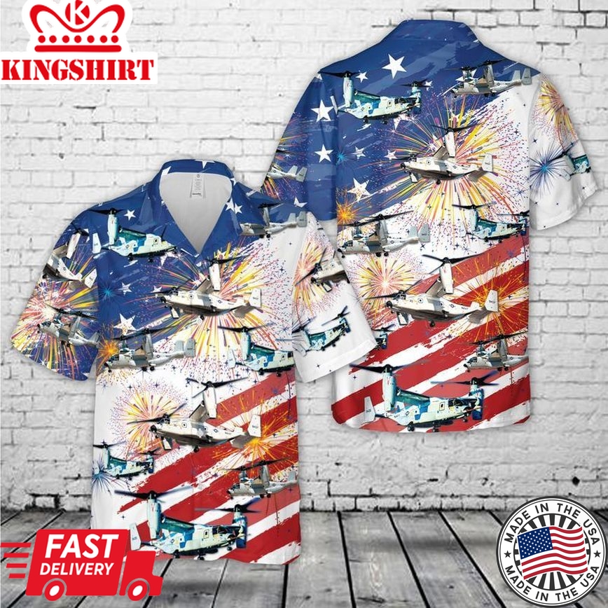 Us Navy Bell Boeing Cmv-22B Osprey, 4Th Of July Trendy Hawaiian Shirt For Men And Women