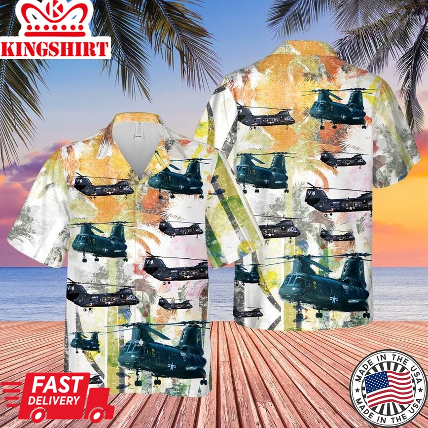 Us Navy Boeing Vertol Ch-46 Sea Knight Trendy Hawaiian Shirt, Short Sleeve Trendy Hawaiian Shirt For Men