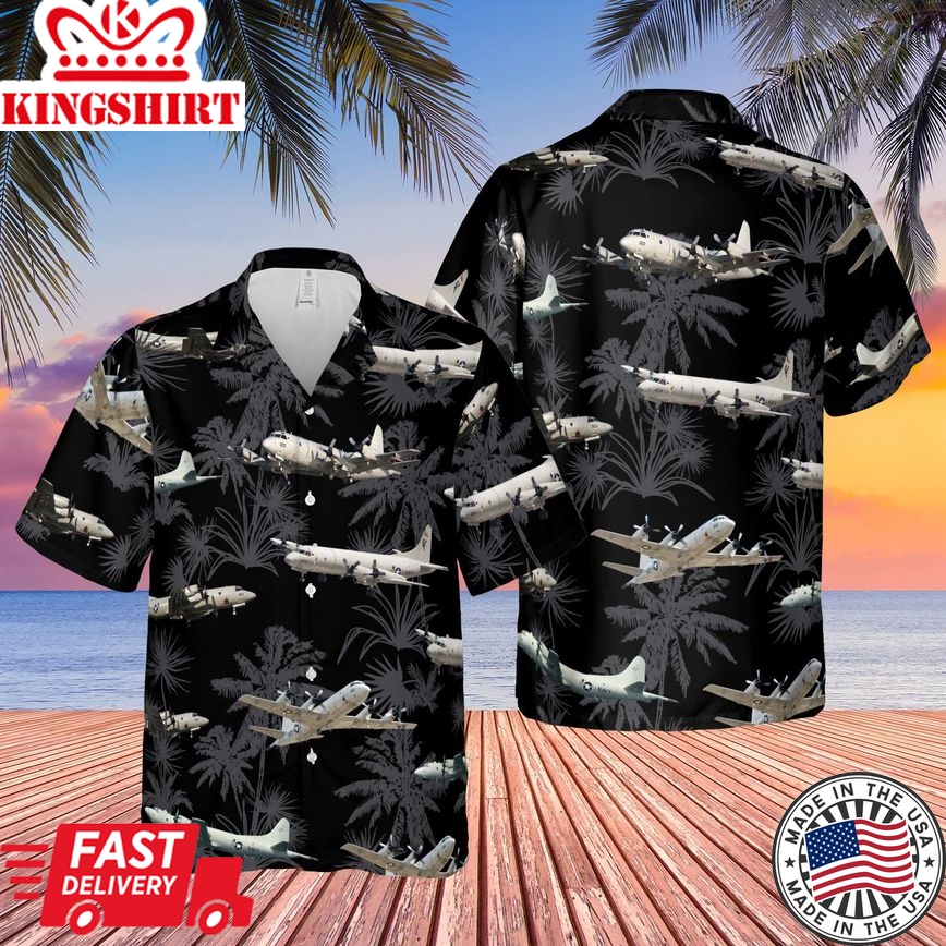 Us Navy Lockheed P-3 Orion Black Trendy Hawaiian Shirt, Short Sleeve Trendy Hawaiian Shirt For Men