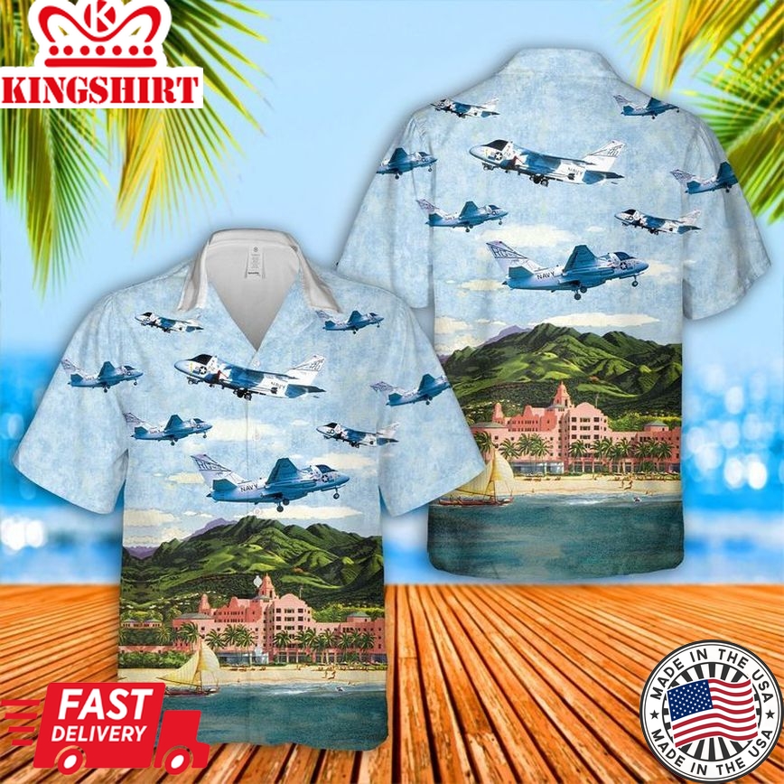 Us Navy Lockheed Us-3A Viking Cod Vrc-50 Trendy Hawaiian Shirt, Short Sleeve Trendy Hawaiian Shirt For Men