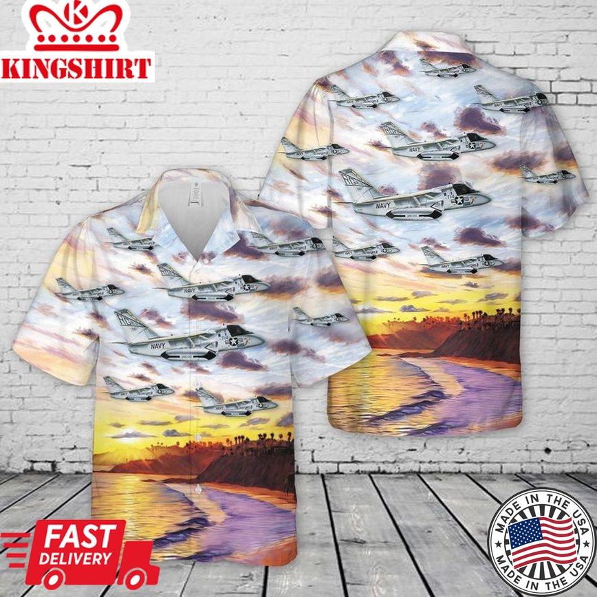 Us Navy Lockheed Us-3A Viking Of Vrc-50 Trendy Hawaiian Shirt, Short Sleeve Trendy Hawaiian Shirt For Men