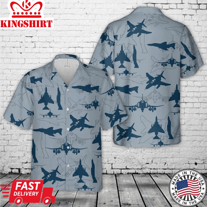 Us Navy Mcdonnell Douglas F-4 Phantom Ii Aircraft Silhouettes Trendy Hawaiian Shirt