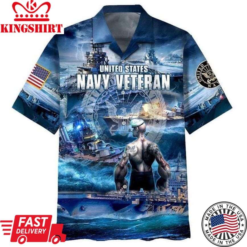 Us Navy Veteran Hawaiian Shirt Blue Full Size Adult Colorful Aloha Shirts Navy Aloha Shirt Military Hawaii Shirt