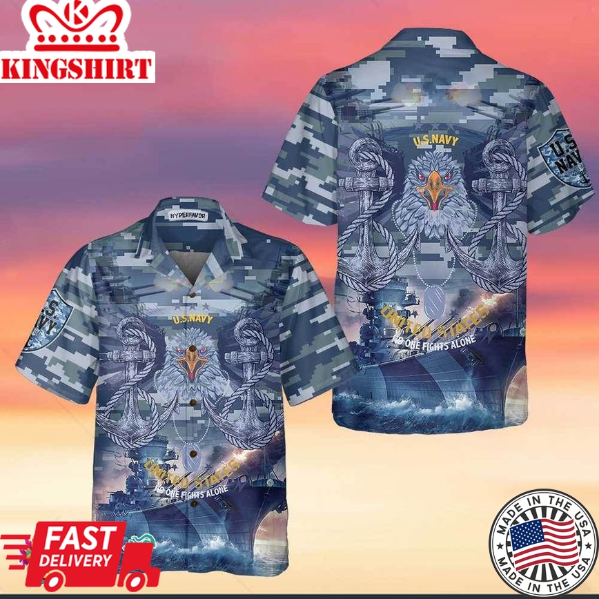 Us Navy Veteran No One Fights Alone Veteran Hawaiian Shirt, Proud Veteran Shirt, Best Gift For Navy Veteran