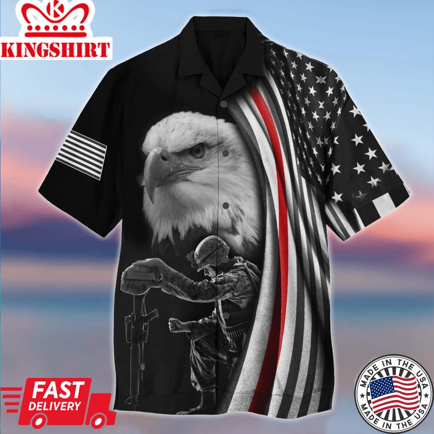 Us Veteran Dark Eagle Trendy Hawaiian Shirt