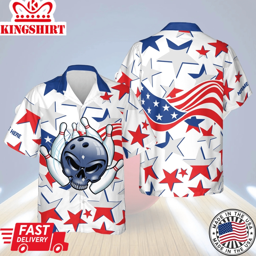 Usa Bowling Button-Down Short Sleeve Bowling Flag Trendy Hawaiian Shirt