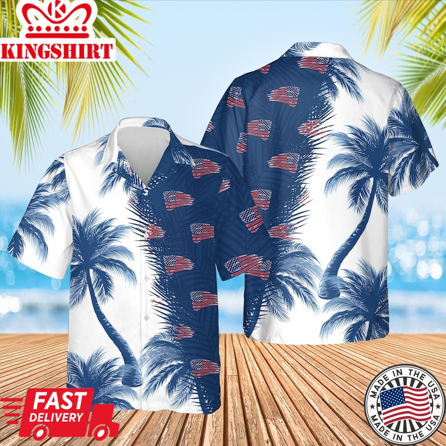 Usa Flag Trendy Hawaiian Shirt, Patriotic Usa Tropical Trendy Hawaiian Shirt, Summer Trendy Hawaiian Shirt