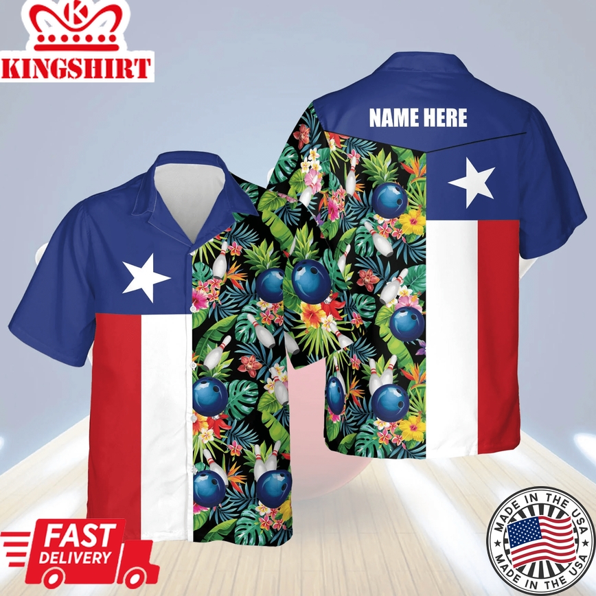 Usa Texas Bowling Flag Shirt Tropical Trendy Hawaiian Shirt, Bowling Trendy Hawaiian Shirt For Men