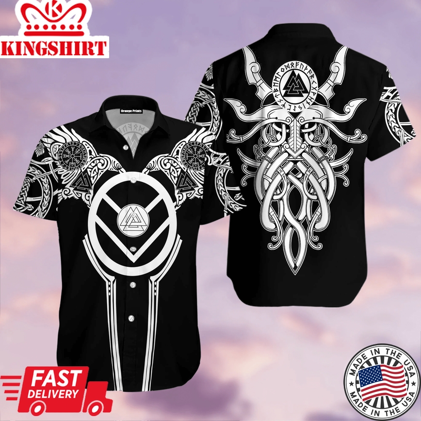 Valknut And Strong Silver Raven Viking Trendy Hawaiian Shirt For