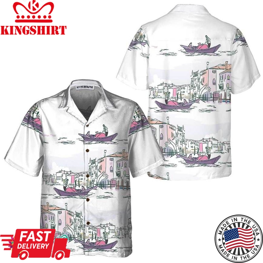 Venice Boat Hawaiian Shirt, Short Sleeve Sailboat Shirt, Unique Nautical Shirt