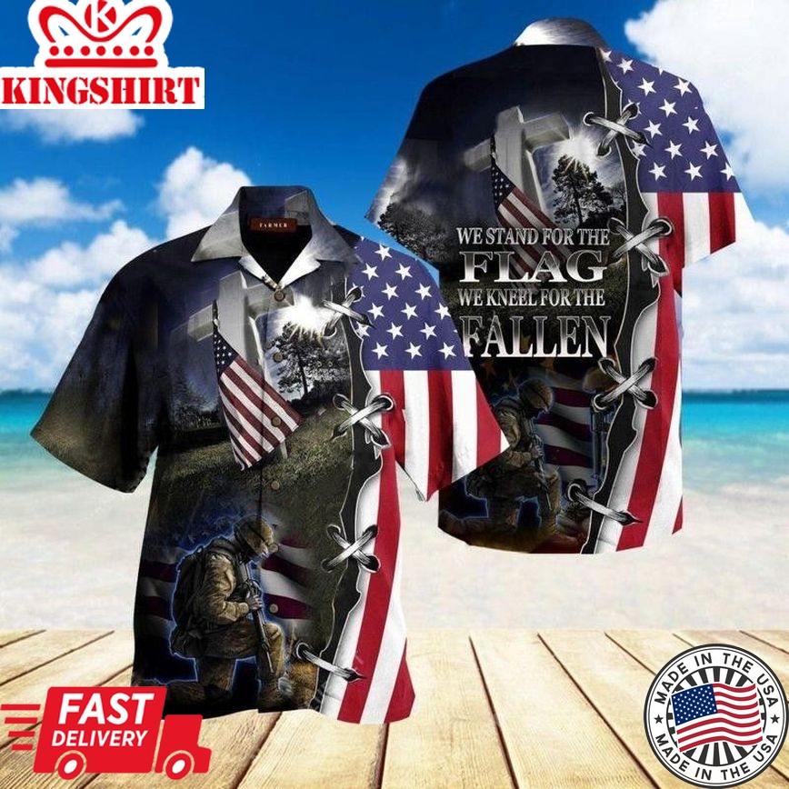 Veteran Aloha Shirt Stand For The Flag Kneel For The Fallen Unisex Full Size Adult Trendy Hawaiian Shirt