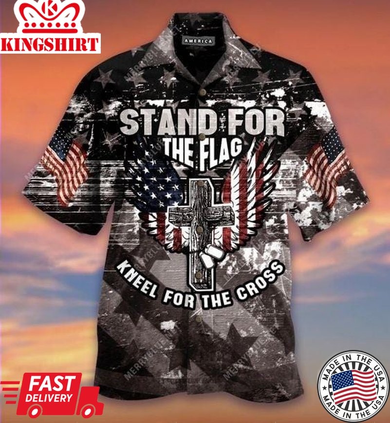 Veteran Aloha Shirts American Flag Cross Stand For The Flag Hawaiian Shirt Veteran Aloha Shirt Military Hawaii Shirt