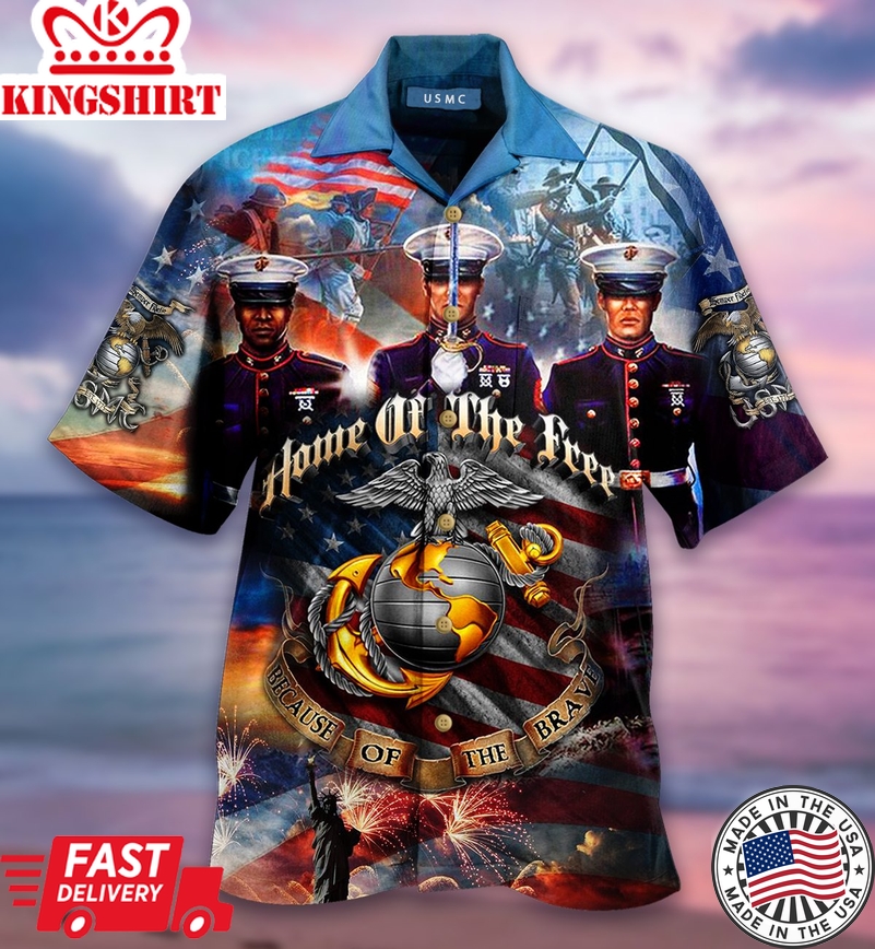 Veteran Day Gifts Veteran Aloha Shirt Marine Corps Because Of The Brave Hawaiian Military Hawaii Shirt