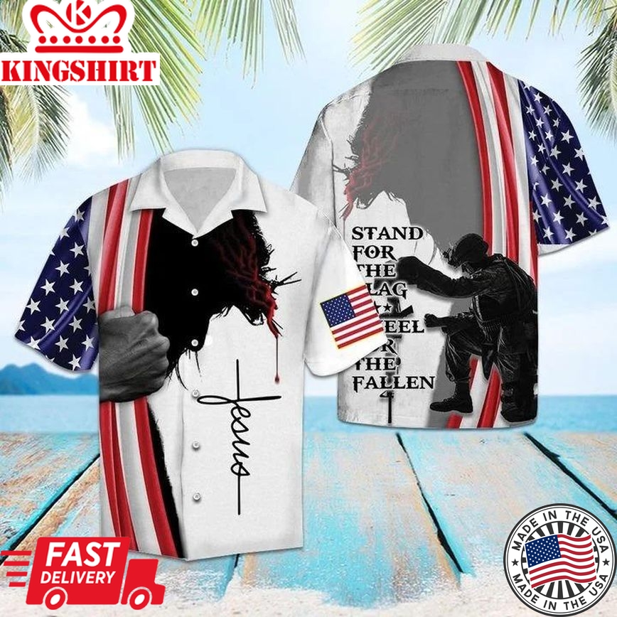 Veteran Hawaii Shirt Jesus Soldier Stand For The Flag Kneel For The Fallen Hawaiian Shirt Jesus Hawaiian Shirt