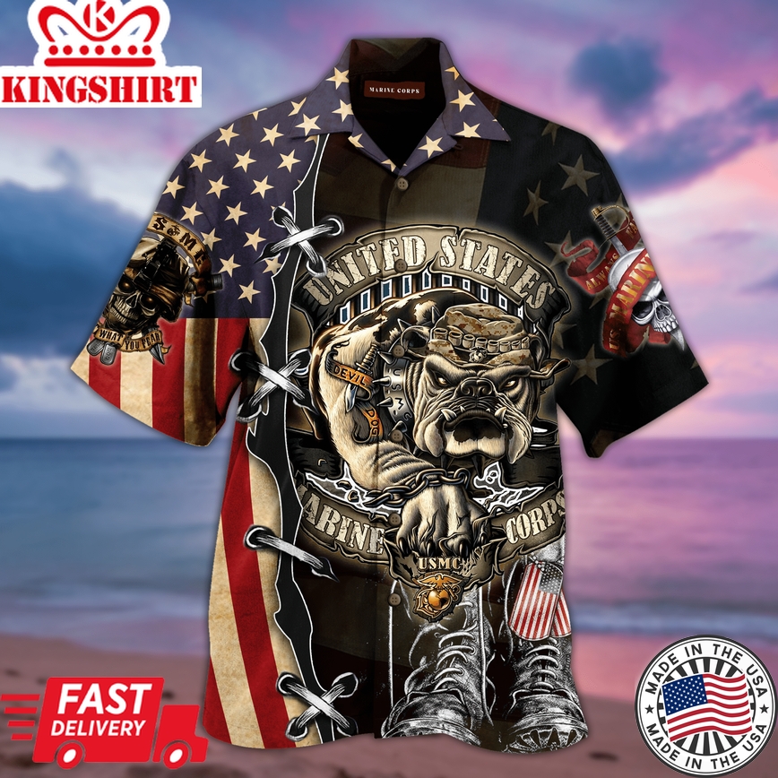 Veteran Hawaii Shirt Military Shirt Proud United States Marine Corps Bull Dog Hawaiian Shirt Veteran Aloha Shirts